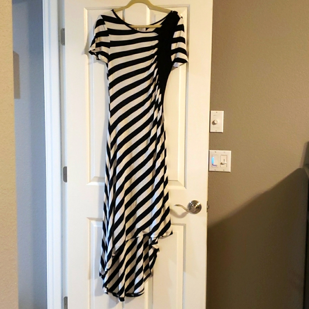 eci NY asymmetrical striped maxi dress